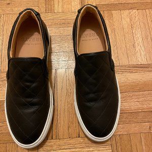 GREATS QUILTED BLACK LEATHER SLIP-ON SNEAKERS - WOMENS US10